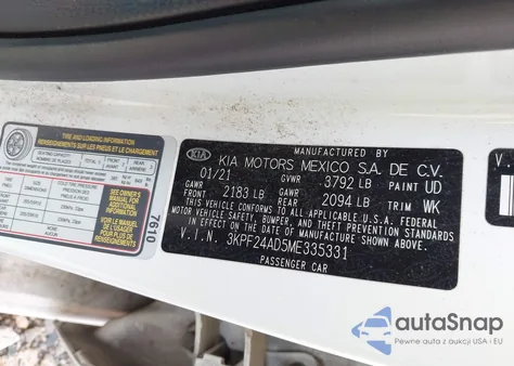 2021 Kia Forte Lxs из США, поврежденный, VIN 3KPF24AD5ME335331